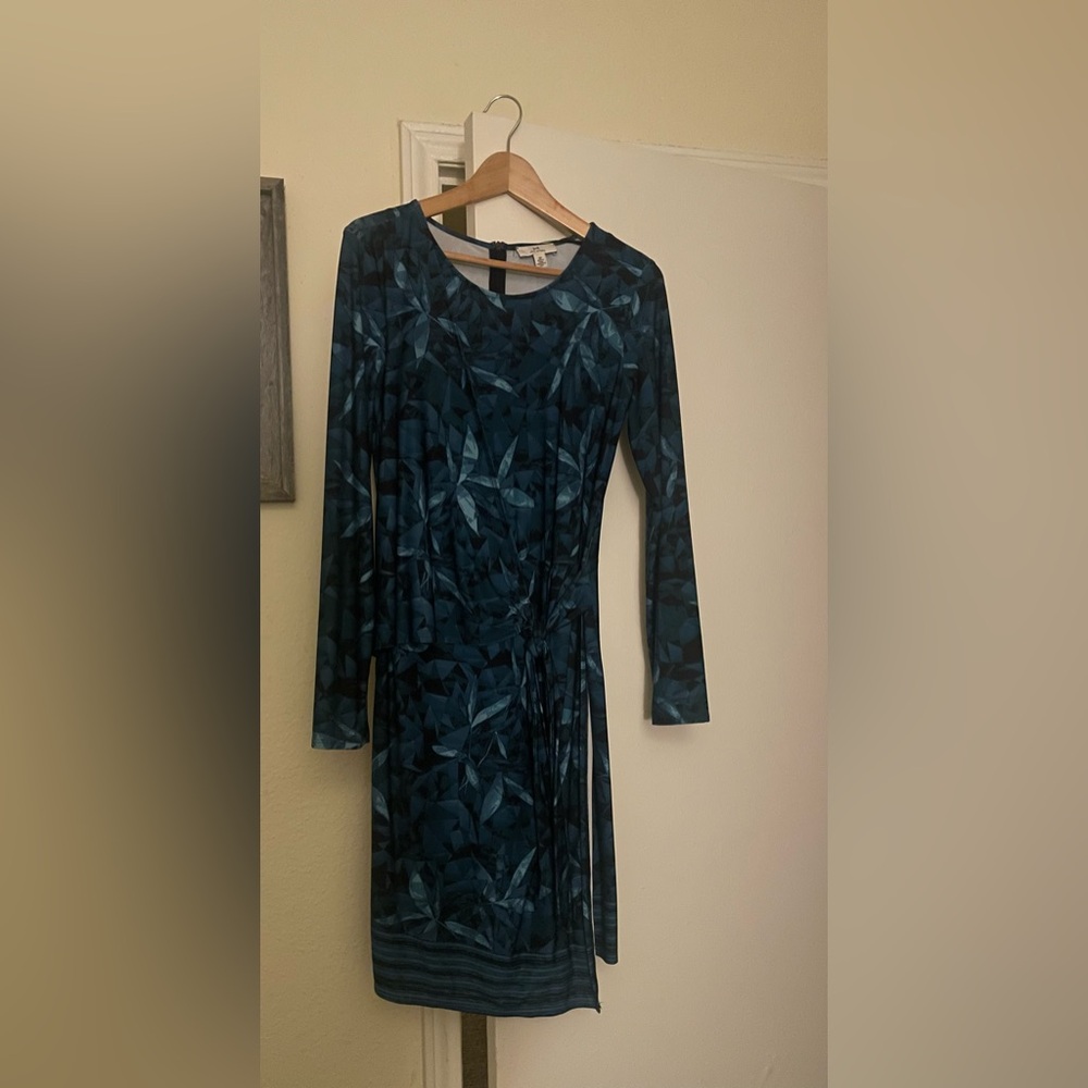 H by Halston Peacock Leaves Print Wrap Dress Small